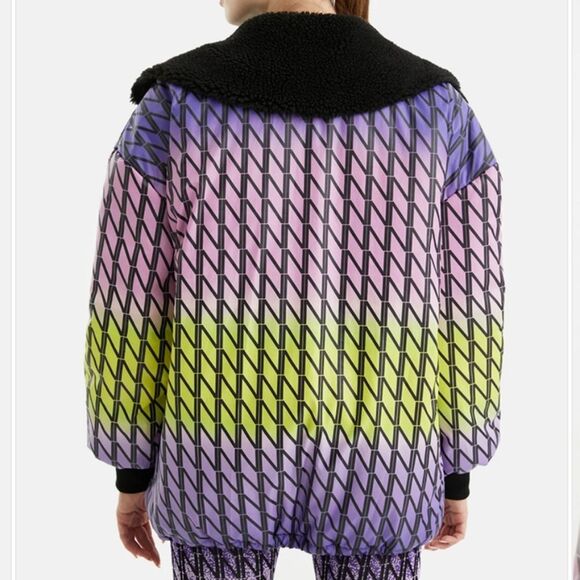 Nocturne Oversized Puffer Jacket Coat Faux Fur Collar Ombre Lined Women Small 36 - Picture 3 of 16